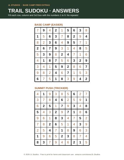 Preview of the Trail Sudoku answer key