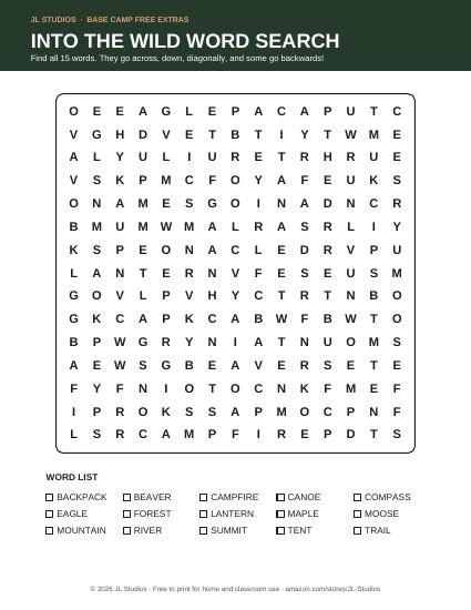 Preview of the Into the Wild word search